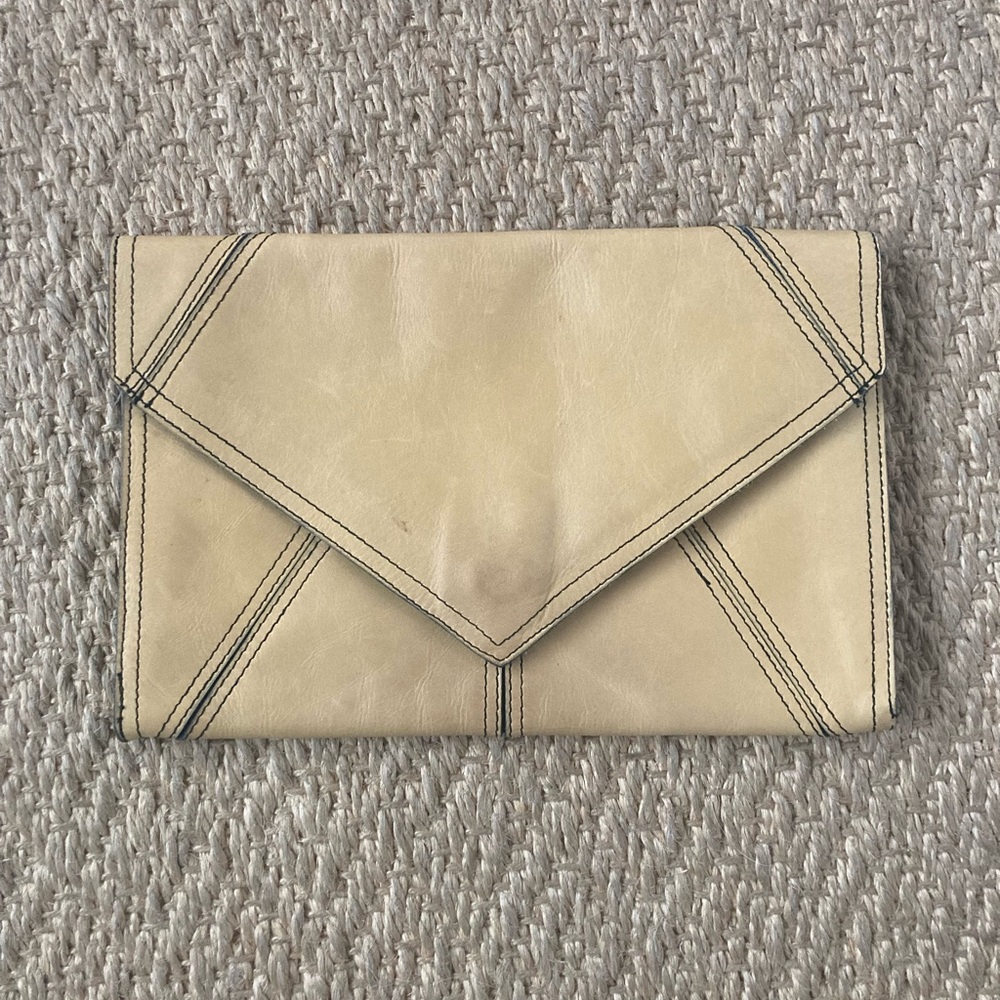 Vintage Cream leather Envelope Clutch